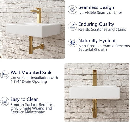 DeerValley 18x12 Inch Wall Mounted Bathroom Sink, White Ceramic Rectangular Vessel Sink with Faucet Hole, Art Sink, DV-1WS0128