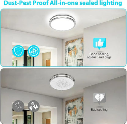 libtit 10Inch Flush Mount Ceiling Lights, 18W Dimmable LED Ceiling Light 3000K-6500K Adjustable, Brushed Nickel Light Fixture for Closet Pantry Hallway Kitchen Bathroom-1 Pack