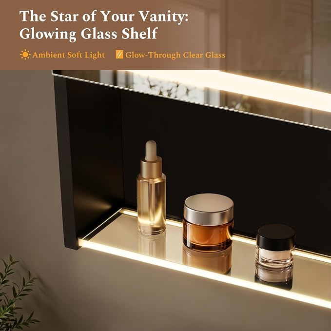 20"×34" Lighted Medicine Cabinet with Mirror Adjustable Brightness 3 Color Temperature Lighting Anti-Fog Sturdy Aluminum led Medicine Cabinet Mirror 2 Socket & 2 USB Ports & Adjustable Shelf