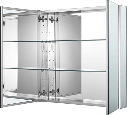 Sunrosa Aluminum Bathroom Medicine Cabinet with Mirror Door, 30"×27.5" Bathroom Mirror Cabinet, Wall-mountable and Recessed-in Mirror Cabinet, 2 Doors Medicine Cabinet Organizer II