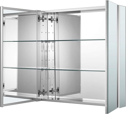 Sunrosa Aluminum Bathroom Medicine Cabinet with Mirror Door, 36"27.5" Wall-mountable and Recessed-in Cabinet, 2 Asymmetrical Doors Organizer