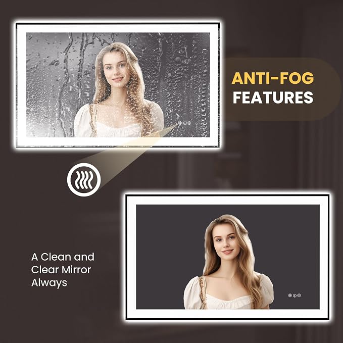 LOAAO 48"X30" LED Bathroom Mirror Black Framed | Anti-Fog, Dimmable, Memory Function, Tempered Glass, Lighted Vanity Mirror for Wall