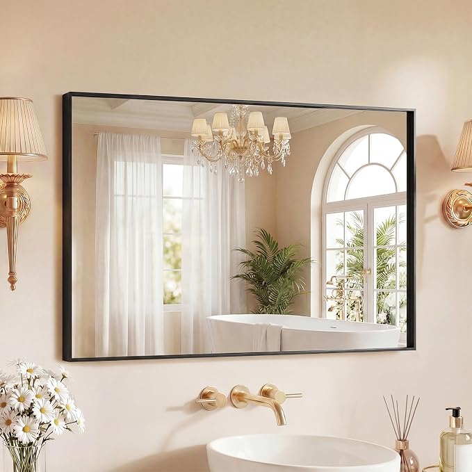 DUMOS 24"x36" Wall Mirror, Bathroom Mirrors for Over Sink, Black | Tempered Glass & Anti Rust Metal Frame, Decor for Entryway, Living Room, Bathroom, Vanity