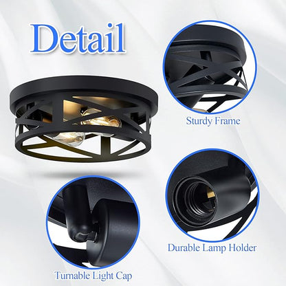 Flush Mount Ceiling Light Fixture,Black 2-Light Hallway Light Fixtures Ceiling,Light Fixtures Ceiling Mount for Farmhouse,Kitchen,Hall,Bedroom,Bathroom (2 Pack)