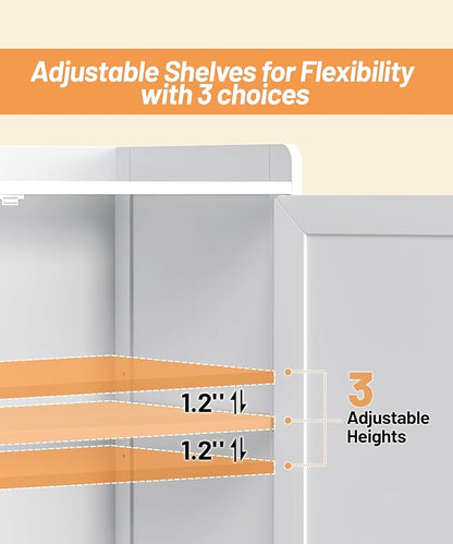 Akxomel Tall Bathroom Floor Cabinet with 6 Barn Door 60.2''H Pantry White | 11.6''D x 22.6''W Linen Storage Cabinet with Adjustable Shelves, for Kitchen, Living Room, Entryway