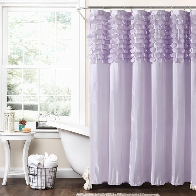 Lush Decor Lillian Shower Curtain Single 72" W x 72" L Lilac - Purple Shower Curtains for Bathroom - Bathroom Curtain - Glam Bathroom Decor