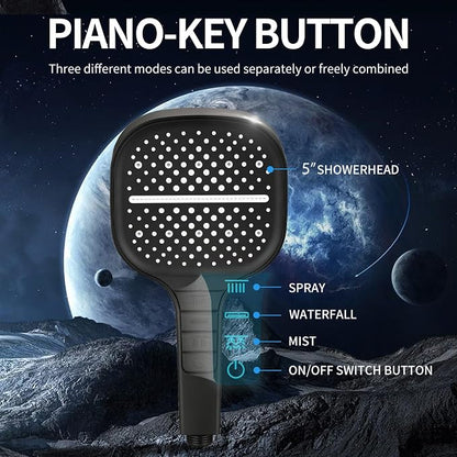 Handheld Shower Head with Extra Long Hose, 8 Setting Square Detachable Hand Held Spray with Upgrade Piano-Key Button & On Off Switch, 79" Long Stainless Steel Hose, Adjustable Bracket - Matte Black