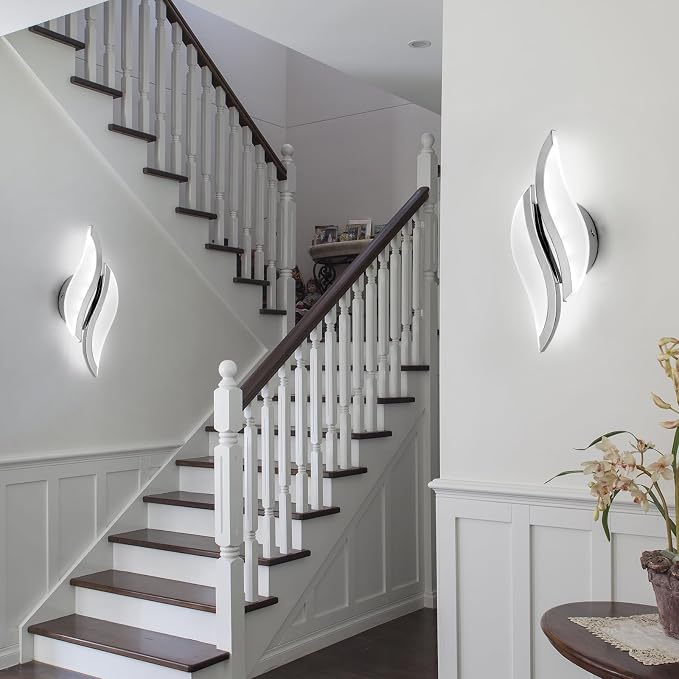 CANEOE Modern LED Wall Sconce 6000K Chrome Indoor Wall Light Fixtures Acrylic Wall Sconce Lighting for Living Room Bedroom Bedside Bathroom Hallway Stairway Wall Lamp (Chrome, 1 Pack, 6000K)