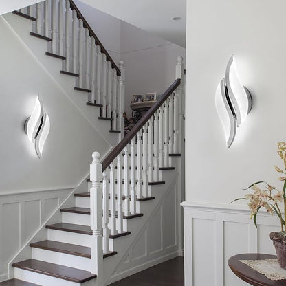 CANEOE Modern LED Wall Sconce 6000K Chrome Indoor Wall Light Fixtures Acrylic Wall Sconce Lighting for Living Room Bedroom Bedside Bathroom Hallway Stairway Wall Lamp (Chrome, 2 Packs, 6000K)