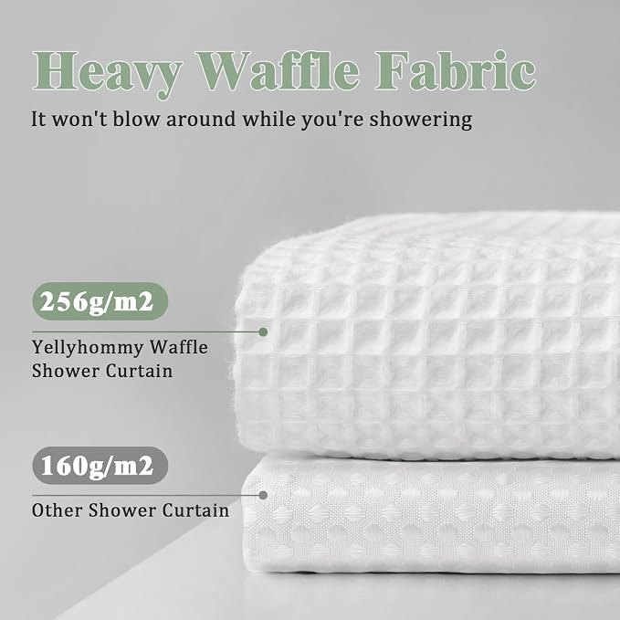 3 in 1 Shower Curtain Set Waffle Shower Curtain with Hooks and Liner Set, Cotton White Fabric Shower Curtains for Bathroom, Washable, 72Wx72L