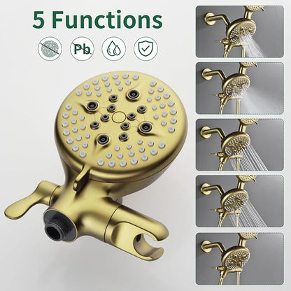 L829-3 Brushed Gold Shower Faucet Set - Complete Dual Shower Head & Handheld Combo, Tub Spout & Trim Kit