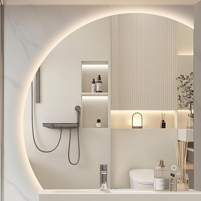 36" Half Moon LED Bathroom Mirror, Backlit Wall Mirror with Lights | Frameless Vanity Mirror with 3 Color Dimmable, Anti Fog, HD Shatter-Proof, IP65 Waterproof, Memory, CRI95+, Right/Left Cut