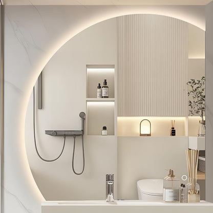 36" Half Moon LED Bathroom Mirror, Backlit Wall Mirror with Lights | Frameless Vanity Mirror with 3 Color Dimmable, Anti Fog, HD Shatter-Proof, IP65 Waterproof, Memory, CRI95+, Right/Left Cut