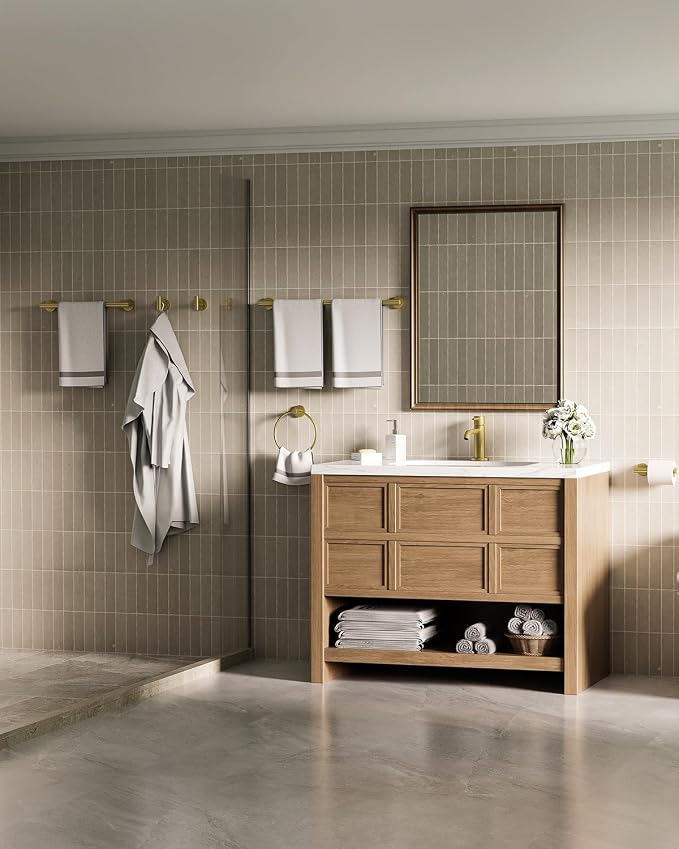Brushed Gold Bathroom Accessories Set SUS304 Stainless Steel 6 Pieces | Evolvegoods Bathroom Hardware Set, 16&26 Inch Bath Towel Bar Set, 2 Towel Hooks, Toilet Paper Holder, Towel Racks