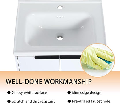 48" Bathroom Vanity with Sink, 48 Inch Floating Bathroom Vanity, Modern Bathroom Vanity, White Wall Mounted Cabinet Set