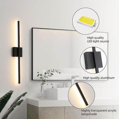 Black Wall Sconces Set of Two, 28 Inch Dimmable LED Bathroom | Wall Sconce Modern Black Sconces Set of 2 for Bathroom, Living Room, Bedroom, Hardwired 3000K (2 Pack)