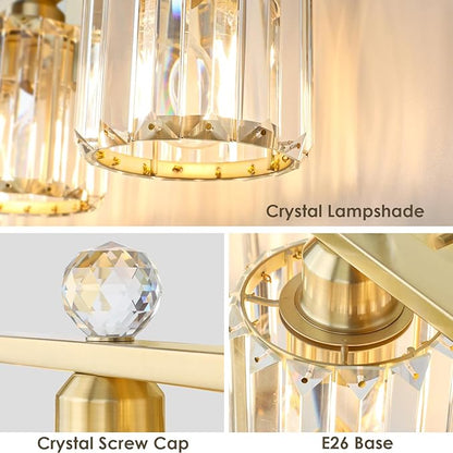 2-Light Gold Bathroom Light Fixtures,Modern Bathroom Vanity Lights Fixture with Clear Crystal Glass Shade,Brushed Gold Bath Wall Mount Lights, Light Fixtures for Mirror Bedroom Living Room