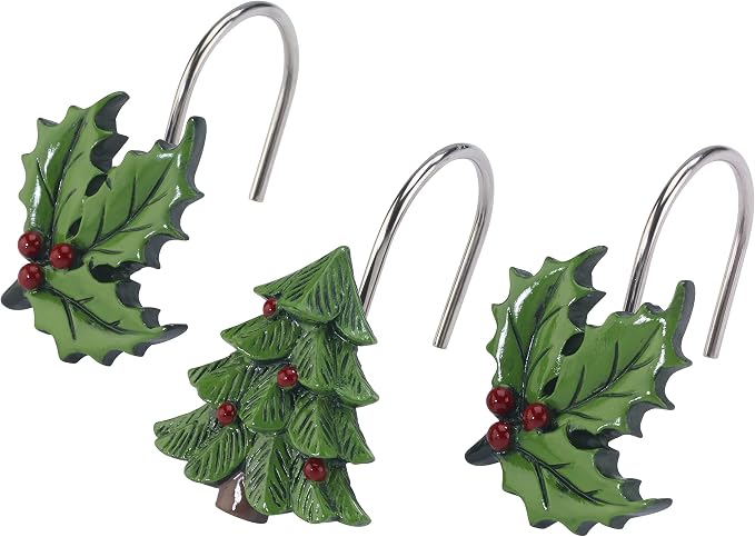 Spode - Shower Curtain Hooks, Holiday Bathroom Accessories, Set of 12 (Spode Christmas Tree Tartan Collection)