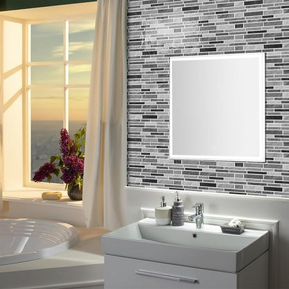 Alwayspon 10 Sheets 12" x12inch Grey Marble Effect Vinyl Tiles, Backsplash, Self-Adhesive Peel and Stick Wall Tile Stickers, Stick on Subway Tiles for Kitchen Bathroom Wall Decor