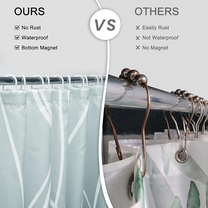 Striped Shower Curtain for Bathroom, Ombre Teal, 72" W x 72" L | with Hooks, Modern Hotel Style, Water Repellent, Washable, Weighted Hem