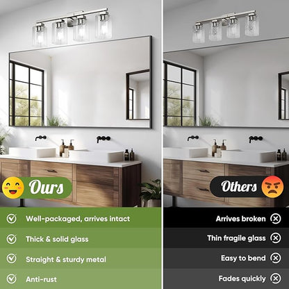 BesLowe 27" 4-Light Bathroom Light Fixture, Modern Brushed Nickel Bathroom Vanity Light, Bathroom Lighting Fixtures Over Mirror, Matte Nickel Bathrom Wall Lamp, Wall Lights for Living Room Bedroom
