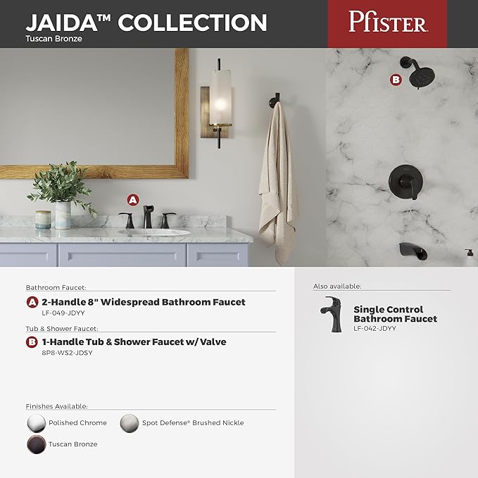 Pfister Jaida Bathroom Sink Faucet, Single Control, 1-Handle, Single Hole, Tuscan Bronze Finish, LF042JDYY