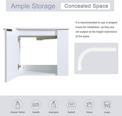 Malwee 22" Floating Bathroom Vanity with Sink, 22 Inch Single Sink Wall Mounted Bathroom Vanity, with 1 Door and White Ceramic Basin Top for Small Space, Plywood Cabinet Storage(002-22)