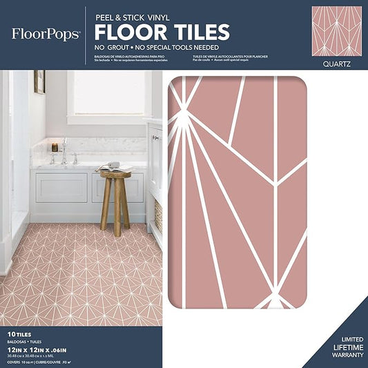 FloorPops Quartz Peel & Stick Floor Tiles, Pink