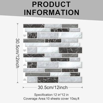 10 Sheets Peel and Stick Backsplash, Peel and Stick Tiles, Marble Look Wall Tiles Backsplash for Kitchen and Bathroom, Livingroom, 12"x12",Nero Marquina Marble