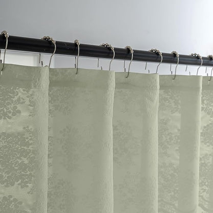 TUDECO Stand Up Sage Green Lace Shower Curtain with Valance, 36''W x 72''L | Vintage Floral, Semi-Sheer, Antique, Scalloped Edges, Reinforced Holes Top, Machine Washable, 1 Panel