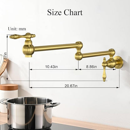 Faucets with Wall Mount Double Joint Swing Arms - Leak Free Design with High-Flow Aerators - Retractable & Folding for Space Saving