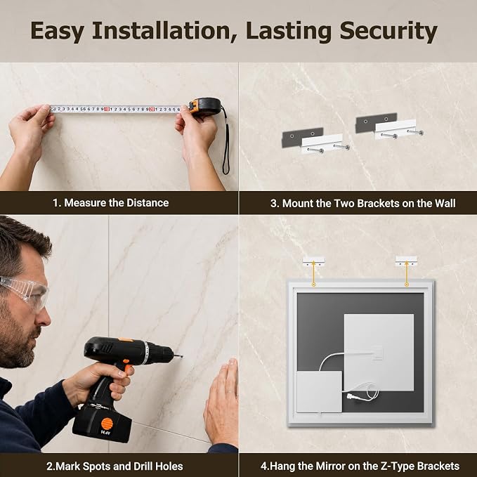 24"x24" LED Bathroom Mirror with Lights, Anti-Fog, Backlit+Frontlit | CRI 95, Stepless Dimmable, 3 Colors Lighting, Shatterproof Tempered Glass, HD Reflection, Memory, (Horizontal/Vertical)
