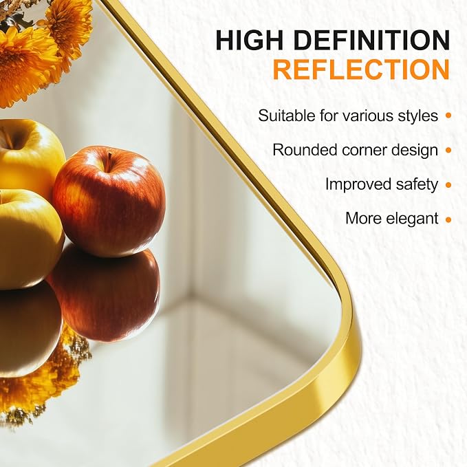 Bathroom Vanity Mirror, Gold Framed Mirror for Over Sink, 30x20 | HD glass, distortion-free for makeup and grooming, Sturdy frame, all mounting hardware, hangs horizontal or vertical