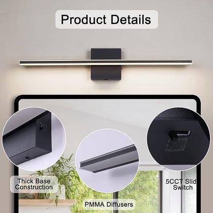 Vanity Light for Bathroom Lighting Fixtures Over Mirror 24 Inch Dimmable 5CCT Modern Vanity Lights Black Bathroom Light Bar Bath Wall Sconce 18W