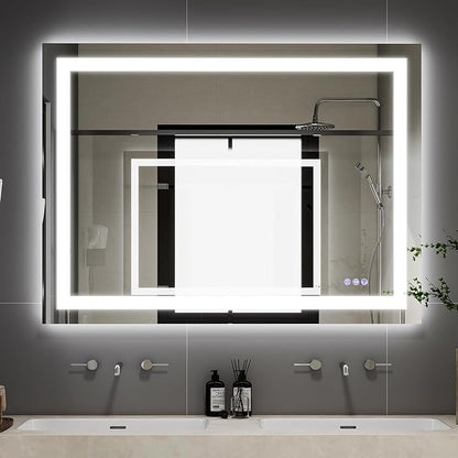 VooBang LED Bathroom Mirror 32 x 40 inches - 3 Adjustable Lighting Modes Lighted Smart Bathroom Vanity Mirror, Anti-Fog, Memory Function, Tempered Glass, Wall Mounted Horizontally Vertically