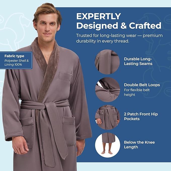 MONARCH Unisex Plush Lined Microfiber Bath Robe - Soft Shell with Polyester Lining, Resort-Grade Hotel & Spa Robe with Pocket