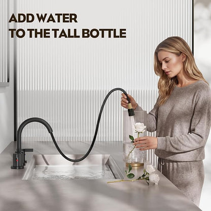 Pull Out Sprayer Matte Black 8 Inch Bathroom Sink Faucet, Widespread 2 Handles 3 Hole Pull Down Bathroom Faucet, with Pop Up Drain and Water Supply Line, BF04022-K01-MB