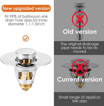 Universal Bathroom Sink Stopper, Basin Pop-up Bathroom Sink Drain Strainer, Bathroom Drain Stopper with Stainless Steel Hair Catcher for 1.1-1.5 Inch Drain(2 PCS, Silver)