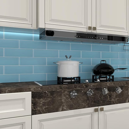 Blue Glass Subway Tile, Glass for Bathroom Kitchen Shower Backsplash Wall, 4 x 12 Inches, 4 Sq.Ft.