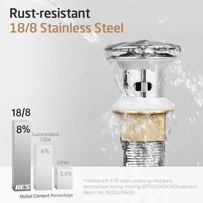 KES Bathroom Sink Drain with Detachable Hair Catcher Basket, Pop Up Drain Stopper with Overflow Anti-Clogging Vanity Vessel Sink Drain, Polished Chrome 2 Pack 304 Stainless Steel, S2013A-CH-P2