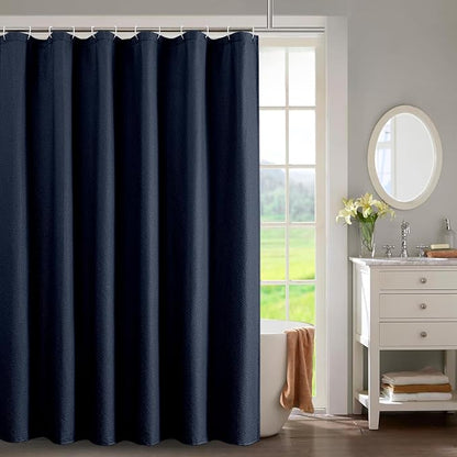 Navy Blue Shower Curtain for Bathroom 84 Inches Eatra Long, 3D Embossed Textured Cloth Waffle Shower Curtain, Modern Luxury Hotel Style, Water Repellent, Machine Washable, 72X84, Navy Blue