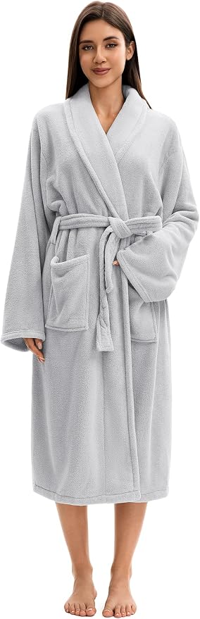 Soft Robe For Women，Warm Plush Bath Robes Female，Spa Towel After Shower Lightweight Long Bathrobe