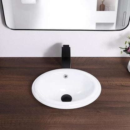 Bathroom Vessel Sink 16'' x 12'' Semi Recessed Bathroom Sink Oval Drop-in Vanity Sink with Overflow White Ceramic Modern Art Basin