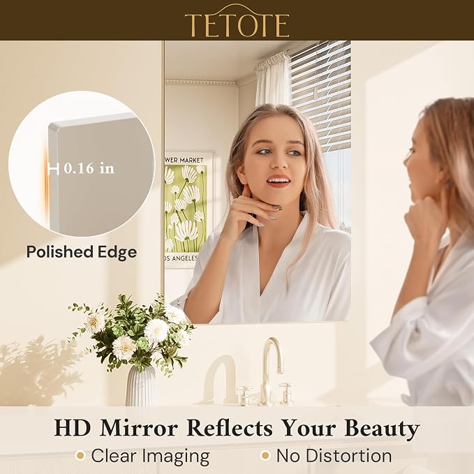 72" x 36" Frameless Mirror for Wall Oversized Rectangle Tempered Mirror, Suitable for Bathroom, Bedroom, Entryway, Hallway, Gym, Vertically/Horizontally