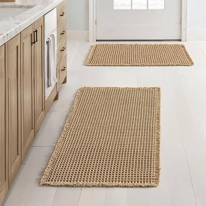 MIULEE Set of 2 Waffle Bathroom Rugs Boho Bath Mat Brown 17x24 Inch | Non Slip, Super Absorbent, Washable, Ultra Soft, Rubber Backed, Small Bath Rugs for Bathroom Floor Tub Shower