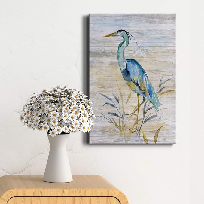 Renditions Gallery Animal Canvas Wall Art Paintings for Wall Decorations Blue Resting Heron Abstract Nature Wall Hanging Artwork Prints for Bedroom Living Room Office Kitchen - 8"x12" LT02