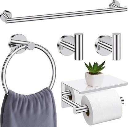 Polished Chrome Bathroom Hardware Set, 5 Pieces Chrome Towel Bar Bathroom Accessories, Upgraded Toilet Paper Holder with Shelf Set, 23.6 Inch Towel Rack Towel Holder for Bathroom Wall