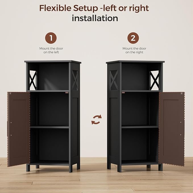 Homhedy Farmhouse Bathroom Storage Cabinet with Doors, Small Floor Cabinet | Toilet Paper Cabinet with Adjustable Shelf, Freestanding Storage Cabinet for Kitchen/Laundry/Living Room, 14"W, Black