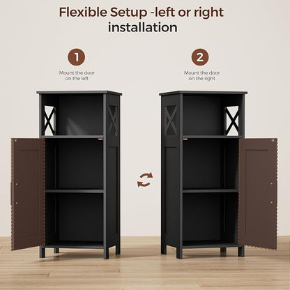 Homhedy Farmhouse Bathroom Storage Cabinet with Doors, Small Floor Cabinet | Toilet Paper Cabinet with Adjustable Shelf, Freestanding Storage Cabinet for Kitchen/Laundry/Living Room, 14"W, Black