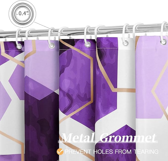 Litabel Long Shower Curtain for Bathroom, Geometric Bathroom Decor 72x78 | Long Modern Minimalist Shower Curtais, Purple Geometric Art Print Abstract Waterproof Bath Curtain
